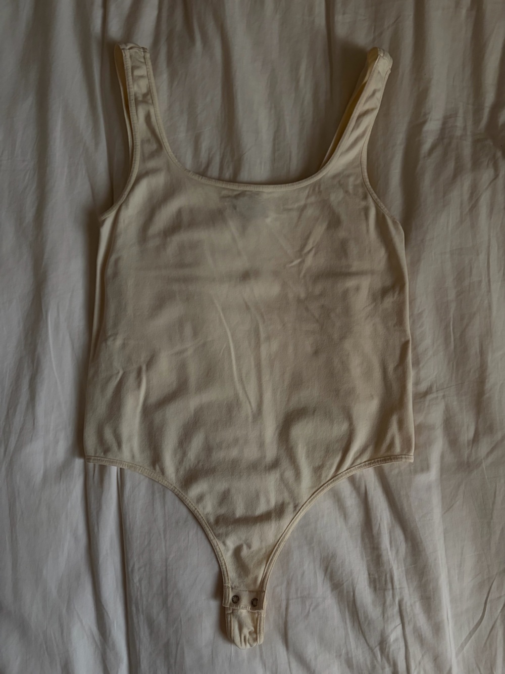 Bebe Cream Ribbed Crewneck Bodysuit Tank